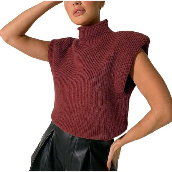 Zara Sweaters - ⚫️ Zara Chunky Knit Rust Brown Tank Sweater Bold Shoulders Size M